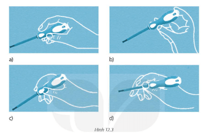 Thao tác sử dụng bút thử điện nào trong Hình 12.3 là không đúng cách? Chỉ ra các thao tác sai trong mỗi hình