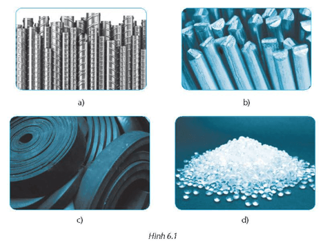 Hãy nêu tên vật liệu tương ứng với hình ảnh trong Hình 6.1
