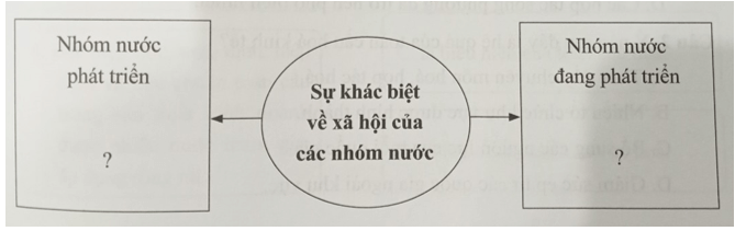 Hoàn thành sơ đồ theo mẫu sau để thể hiện sự khác biệt về xã hội của nhóm nước phát triển