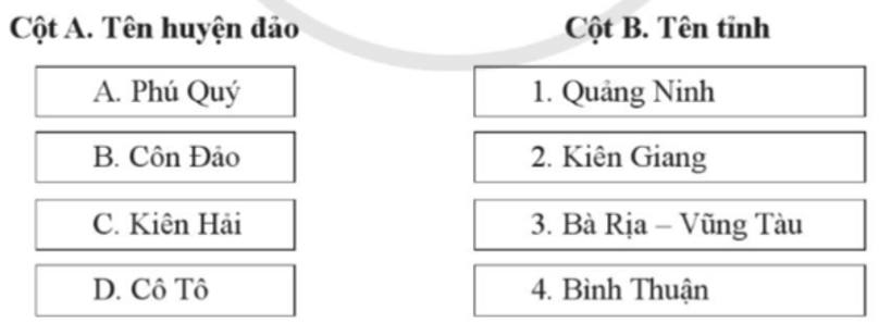 Nối ý ở cột A với ý ở cột B sao cho đúng trang 91 SBT Địa lí 9