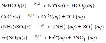 Viết phương trình điện li trong nước của các chất sau
