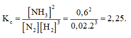 Khi tổng hợp NH3 từ N2 và H2 thấy rằng nồng độ ở trạng thái cân bằng