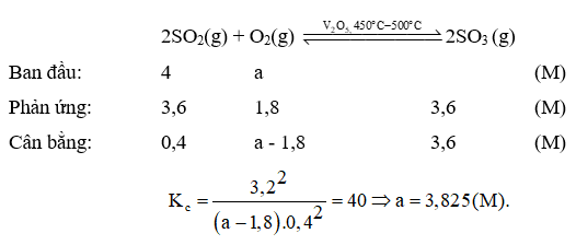 Để có 90% SO2 đã phản ứng khi hệ đạt trạng thái cân bằng