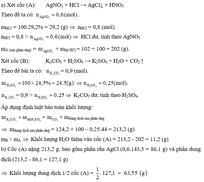 Đặt hai cốc (A) (B) có cùng khối lượng lên hai đĩa cân