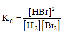 Cho phản ứng hoá học sau: Br2(g) + H2(g) ⇌  2HBr(g)