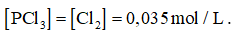 Cho phản ứng hoá học sau: PCl3(g) + Cl2(g) ⇌  PCl5(g)