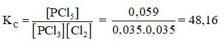 Cho phản ứng hoá học sau: PCl3(g) + Cl2(g) ⇌  PCl5(g)