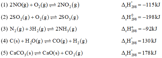 Cho các phản ứng hoá học sau: (1) 2NO(g) + O2(g) ⇌  2NO2(g)