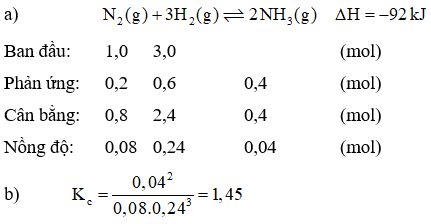 Cho cân bằng hoá học sau: N2(g) + 3H2(g) ⇌   2NH3(g)