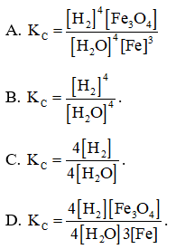 Cho phản ứng hoá học sau: 3Fe(s) + 4H2O(g) ⇌   Fe3O4(s) + 4H2(g)