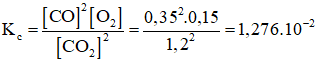 Cho cân bằng hoá học sau: 2CO2(g) ⇌  2CO(g) + O2(g)