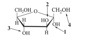 Trong công thức fructose ở hình bên, nhóm −OH hemiketal là nhóm −OH được đánh số