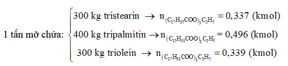 Một loại mỡ động vật có chứa 30 % tristearin, 40% tripalmitin và 30% triolein (về khối lượng)