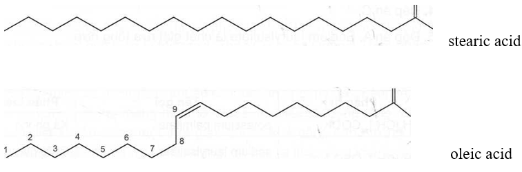 Viết công thức khung phân tử của stearic acid và oleic acid