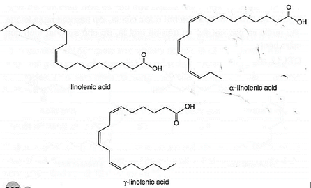 Linolenic acid có công thức phân tử là C18H30O2, gồm có α-linolenic acid và γ-linolenic acid, α-linolenic acid