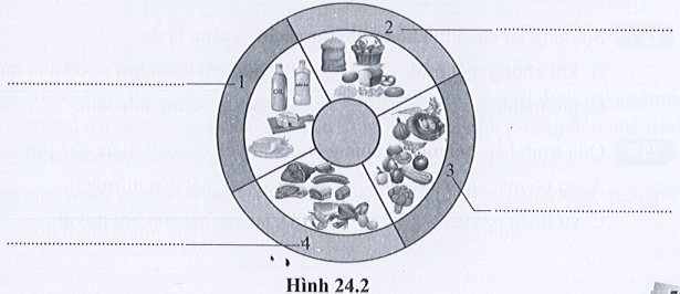 Em hãy điền tên bốn nhóm chất dinh dưỡng chính có trong hình 24.2