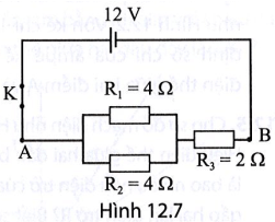 Một đoạn mạch được mắc như Hình 12.7 trang 34 SBT Khoa học tự nhiên 9