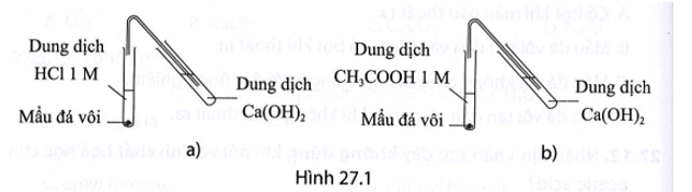 Tiến hành hai thí nghiệm như Hình 27.1, hỏi ống nghiệm chứa dung dịch Ca(OH)2