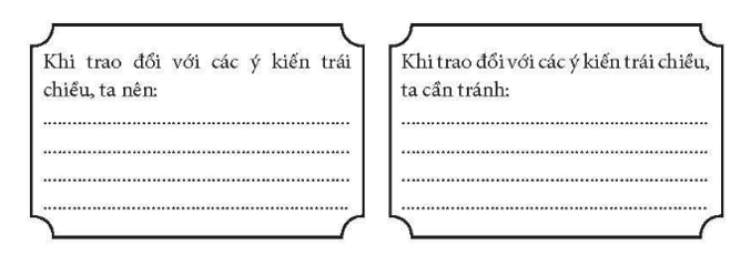 Ghi lại một số kinh nghiệm trao đổi với các ý kiến trái chiều bằng cách hoàn thành sơ đồ sau