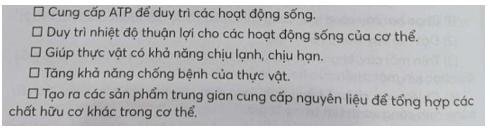 Hô hấp ở thực vật có những vai trò nào sau đây?