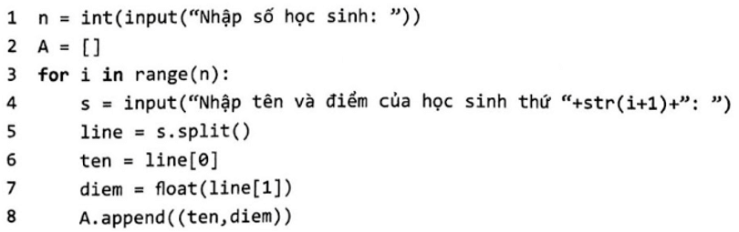 Viết chương trình nhập từ bàn phím các thông tin của n học sinh (n là số tự nhiên)