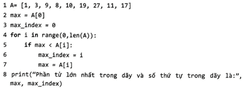 Viết chương trình tìm số lớn nhất trong dãy số sau A 1, 3, 9, 8