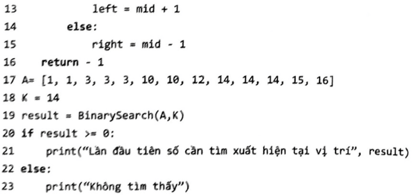 Cho dãy số với các phần tử đã được sắp xếp theo thứ tự tăng dần