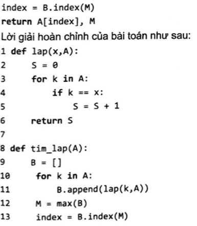 Cho trước dãy số A, cần tìm một phần tử được lặp lại nhiều nhất