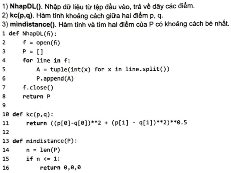 Cho trước n điểm trên mặt phẳng. Cần tìm ra hai điểm có khoảng cách ngắn nhất