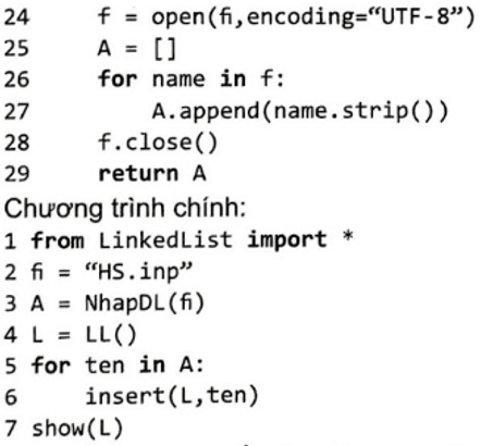 Thiết lập một danh sách liên kết với các phần tử có thông tin là họ tên