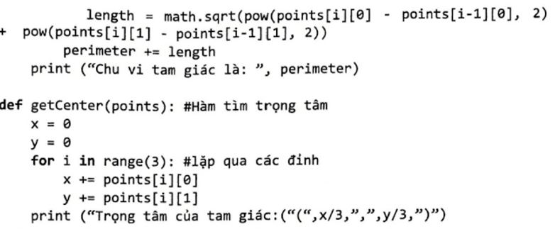 Xây dựng thư viện triangle.py gồm các hàm tiện ích để in ra chu vi