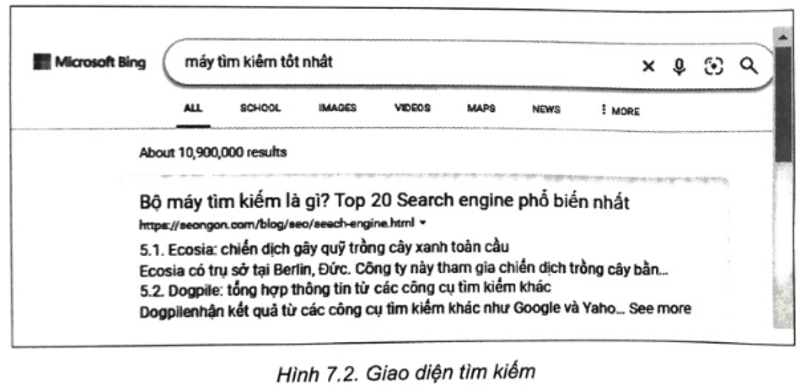 Quan sát hình 7.2 và cho biết a Từ khoá tìm kiếm là gì