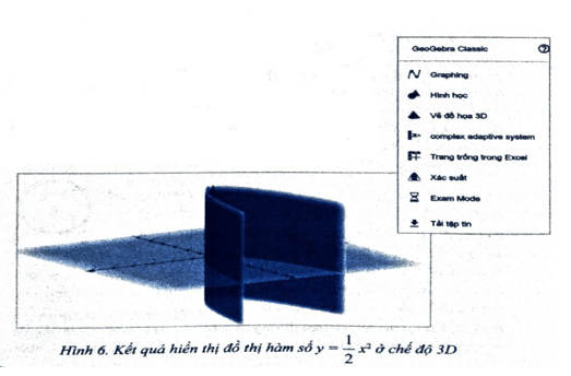 Em hãy dùng chế độ đồ hoạ 3D phần mềm GeoGebra để hiển thị hình dạng của mặt cong