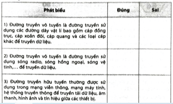 Hãy đánh dấu v vào ô trống để lựa chọn Đúng/ Sai trong mỗi phát biểu dưới đây