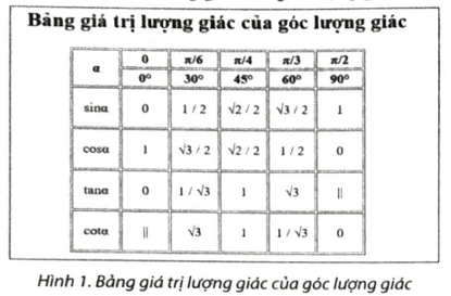 Em hãy tạo bảng giá trị lượng giác của góc lượng giác như Hình 1