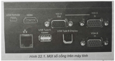 Quan sát hình 22.1 để nhận dạng các cổng kết nối qua cáp tín hiệu của máy tính