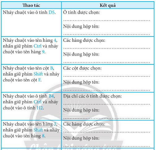 Thực hiện thao tác ở cột bên trái và ghi kết quả vào chỗ chấm ở cột bên phải