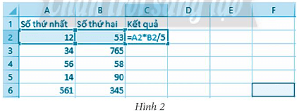 Trong Hình 2 khi sao chép công thức ô tính C2 đến ô tính F6 thì tại ô tính F6