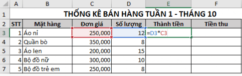 Khi sao chép công thức tính Thành tiền tại ô E3 là =D3*C3 Hình 1