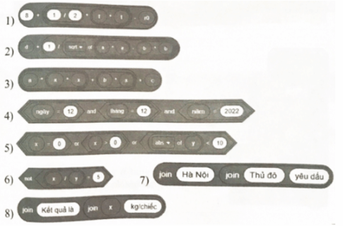 Hãy thể hiện các biểu thức dưới đây trong Scratch trang 53 SBT Tin học 8