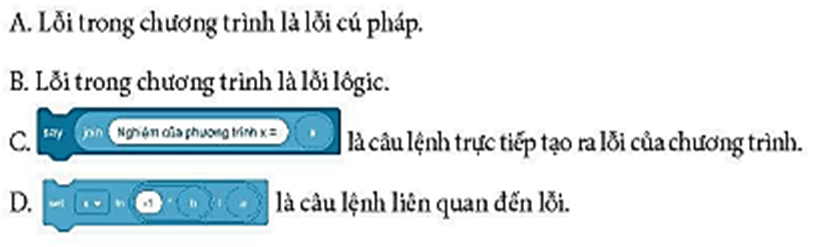 Những phát biểu nào sau đây là đúng về lỗi trong chương trình ở Hình 12