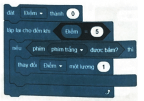 Biến Điểm được sử dụng trong một trò chơi. Khối lệnh sau đây thực hiện trò chơ