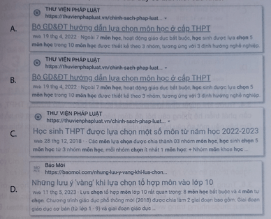 Trong những mục tin tìm được theo câu hỏi: Chọn môn học ở trường THPT như thế nào 