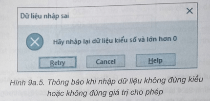 Hình 9a.5 là thông báo xuất hiện khi nhập sai dữ liệu. Thông báo này phù hợp 