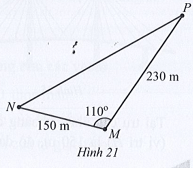 Gia đình bạn An sở hữu một mảnh đất hình tam giác. Chiều dài của hàng rào MN là 150m, chiều dài của hàng rào MP là 230 m
