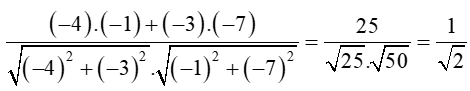 Cho hai vectơ u = (-4;-3) và vectơ v = (-1;-7). Góc giữa hai vectơ u và vectơ v là