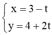 Cho đường thẳng ∆: x = 3-t và y = 4+2t. Vectơ nào dưới đây là một vectơ chỉ phương của ∆