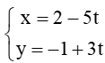 Cho đường thẳng ∆: x = 2-5t và y = -1+3t. Trong các điểm có tọa độ dưới đây, điểm nào nằm trên đường thẳng ∆?