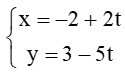 Cho đường thẳng ∆: x = -2+2t và y = 3-5t. Phương trình nào dưới đây là phương trình tổng quát của ∆?