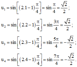  Cho dãy số (un), biết un = sin [(2n-1) π/4] 